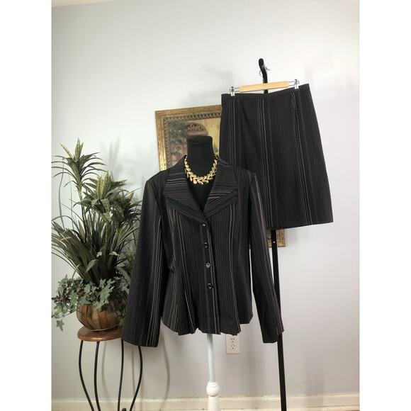 Romana Studio Women 2PC Skirt Suit 16 Long Sleeve Clueless Preppy Black 4 Button - Picture 1 of 13